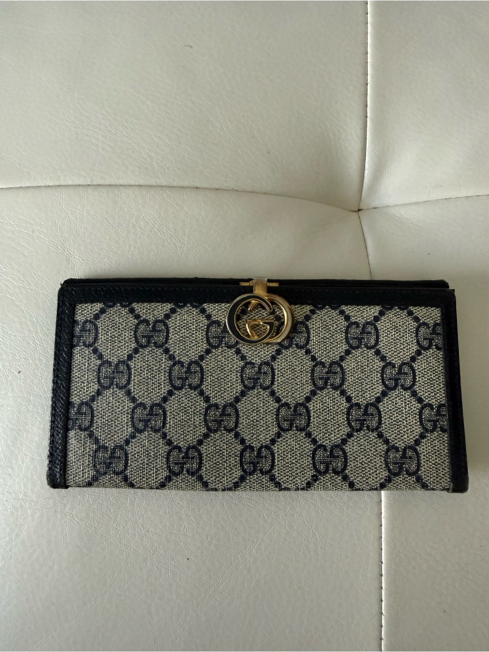 Gucci Beige and Blue GG Canvas Continental Wallet